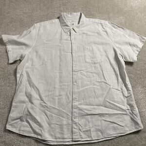 Gap Linen Shirt Mens 2XL White Cotton Short Sleeve Standard Button Front Casual